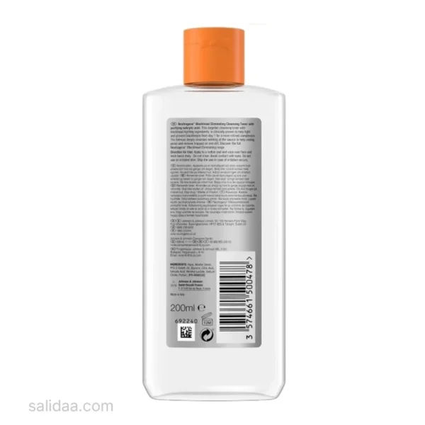 پشت محصول تونر ضدجوش سرسیاه حاوی سالیسیلیک اسید نوتروژینا Neutrogena