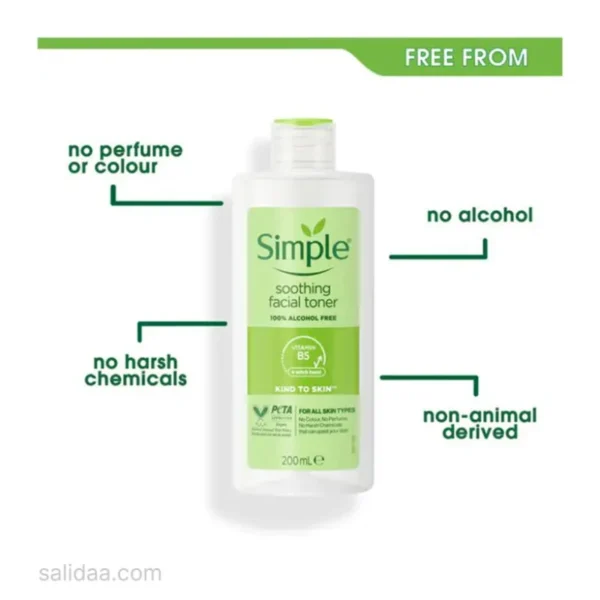 تونر آبرسان سیمپل simple مدل تسکین دهنده soothing عاری از هرگونه مواد شیمیایی مضرر