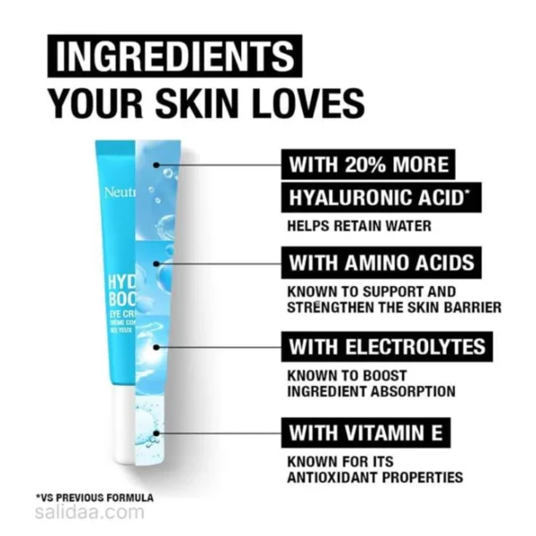 ترکیبات ژل کرم دور چشم هیدرو بوست Hydro Boost نوتروژینا Neutrogena
