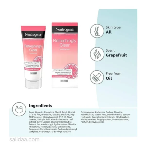 ویژگی های کرم مرطوب کننده گریپ فروت نوتروژینا Neutrogena